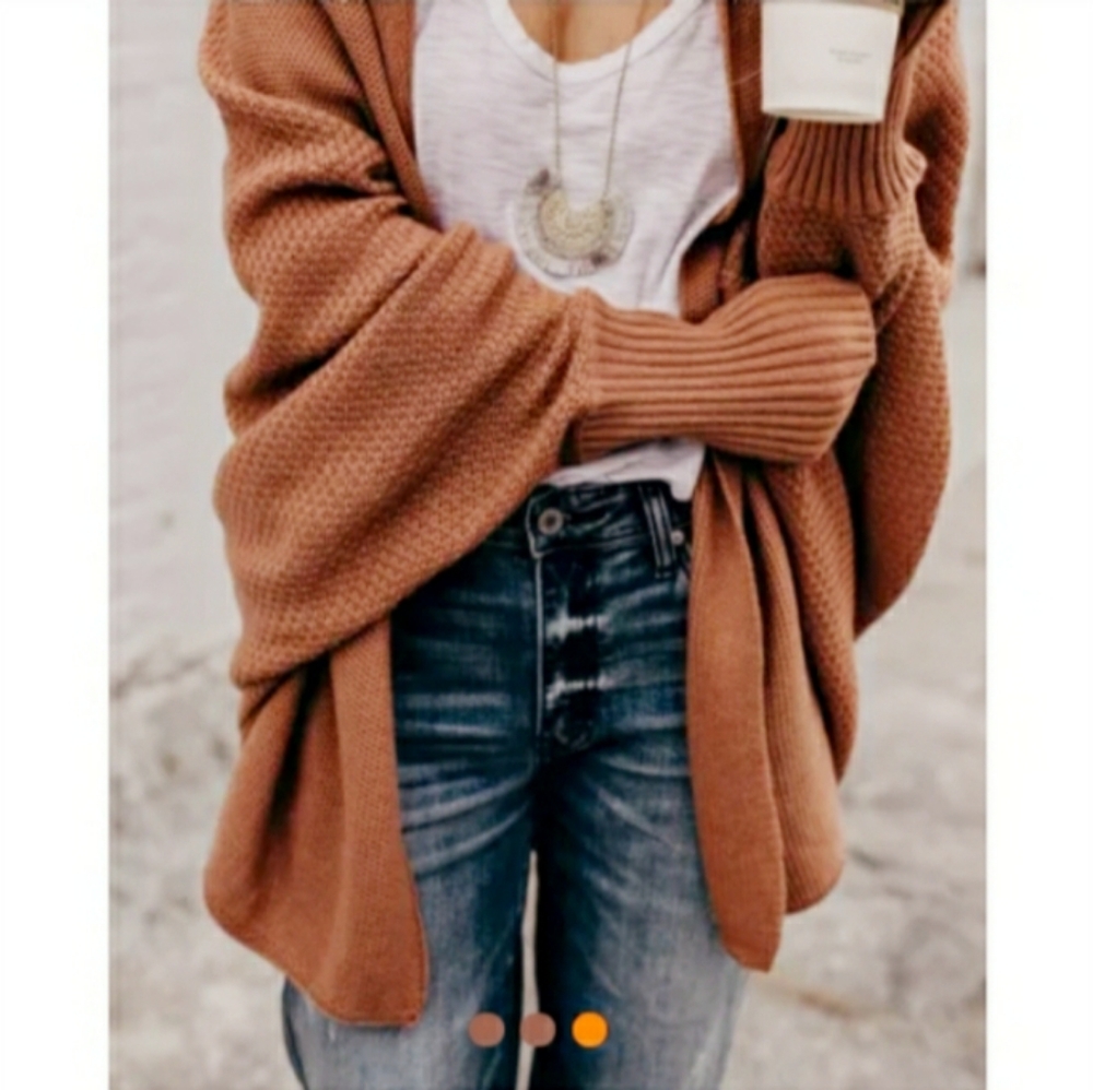 NEW! Neutral Rust Cozy Open Cardigan Sweater M - Picture 4 of 6